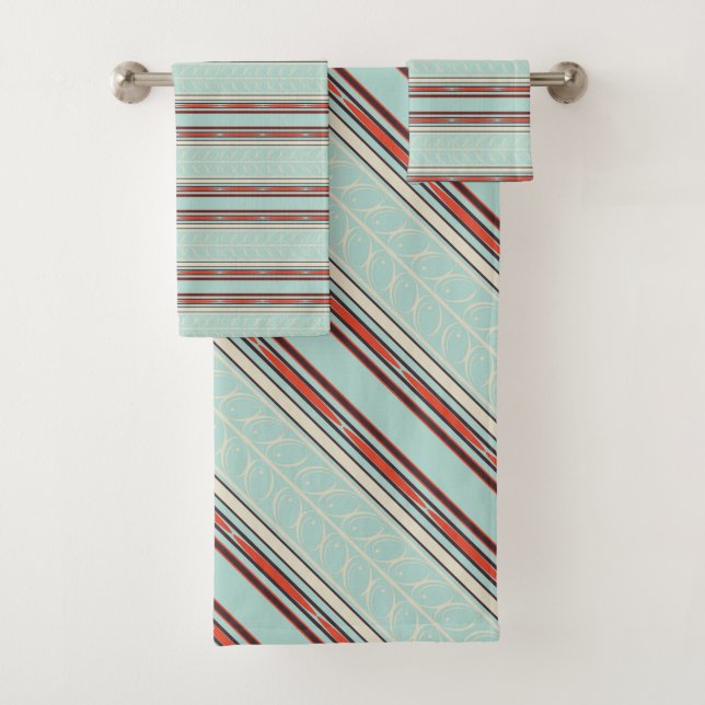 Contrasting Coloured Pattern Bath Towel Set (Insitu)