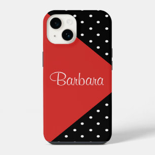 Contrasting Red Black Polka Dot Diagonal Name iPhone Case