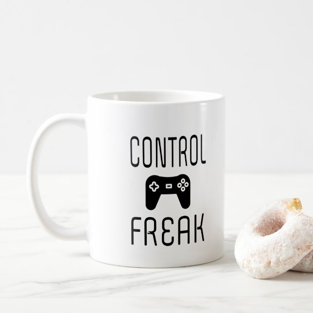 Control Freak Video Game Gamer Coffee Mug (With Donut)