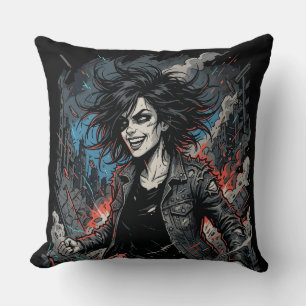Controlled Chaos Punk Girl   Urban Grunge Rebel Ar Cushion