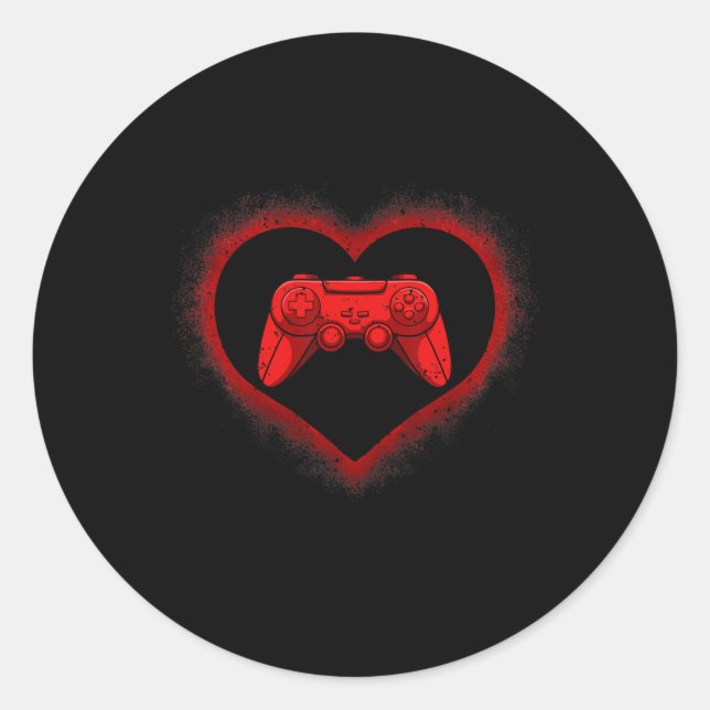 Controller Heart Valentines Day Cool Gaming Gamer  Classic Round Sticker (Front)