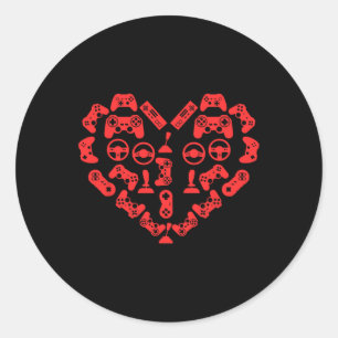 Controller Heart Valentines Day Cool Gaming Gamer Classic Round Sticker