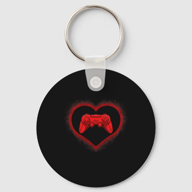 Controller Heart Valentines Day Cool Gaming Gamer  Key Ring (Front)