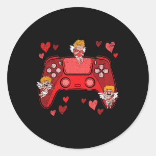 Controller Heart Valentines Day Cute Gaming Gamer Classic Round Sticker