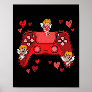 Controller Heart Valentines Day Cute Gaming Gamer Poster