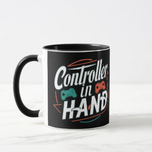 Controller in hand, gamers mugs 