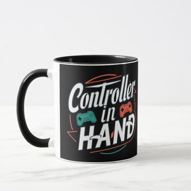 Controller in hand, gamers mugs  (Left)