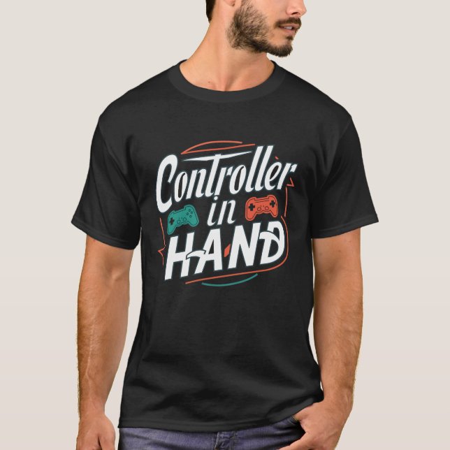 Controller in hand, gamers shirts  (Front)