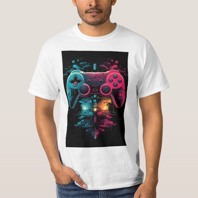 Controller of Life T-Shirt – Neon Cyber Gaming Gra (Front)