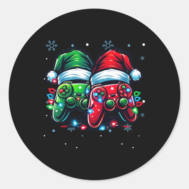 Controller Santa Hat Christmas Gaming X-mas Gamer  Classic Round Sticker (Front)