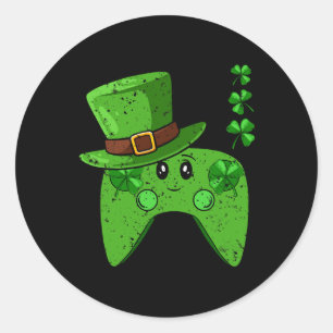 Controller Shamrock St Patricks Day Gaming Gamer Classic Round Sticker