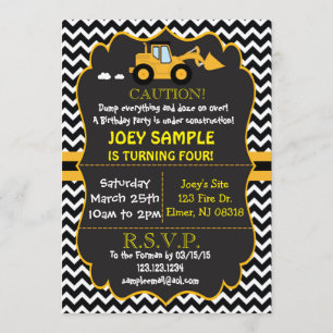 Contruction Bull Dozer  Birthday Invitation