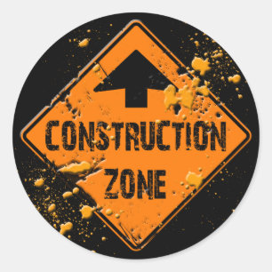 CONTRUCTION ZONE ROAD SIGN CLASSIC ROUND STICKER