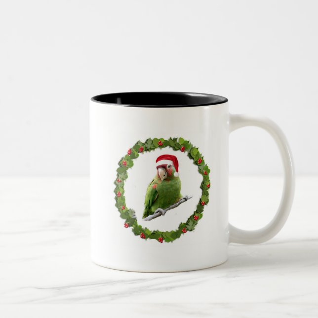 Conure Christmas Wreath Two-Tone Coffee Mug (Right)