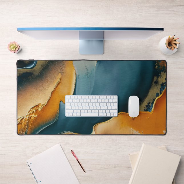 Convergence – Abstract Fields Of Motion And Gold Desk Mat (Office 1)