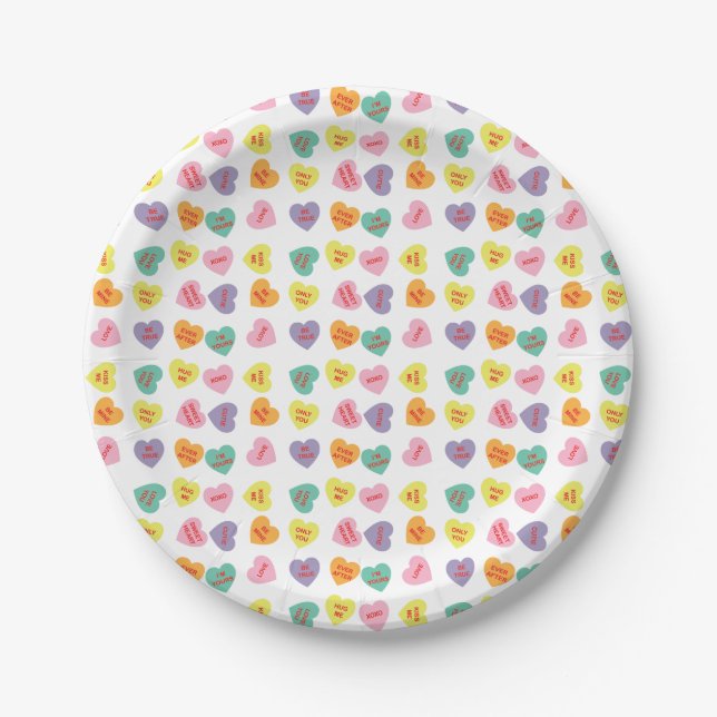 Conversation Candy Hearts Paper Plates (Front)