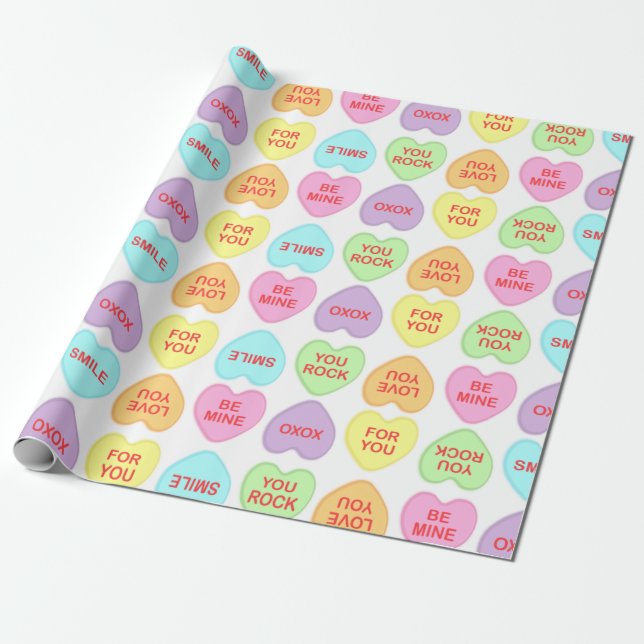 Conversation Hearts Alternating Pattern Wrapping Paper (Unrolled)