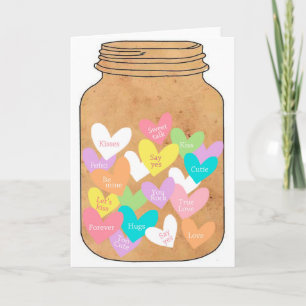 Conversation Hearts in a Jar Greeting Card