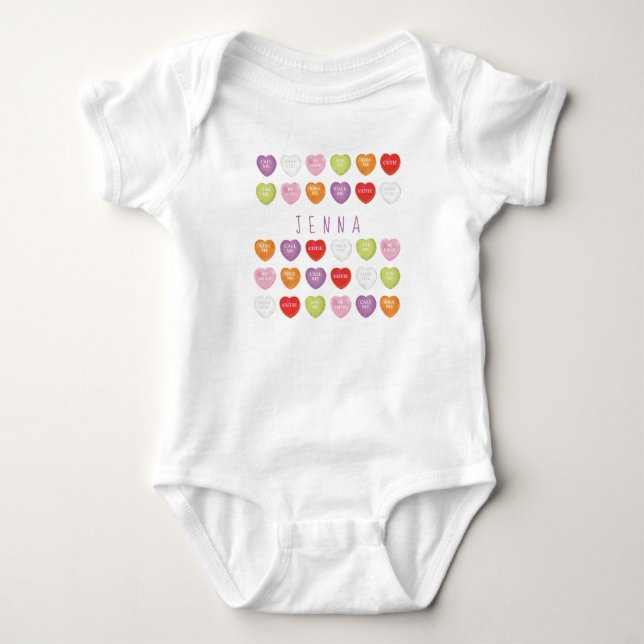 Conversation Hearts Personalised Baby bodysuit (Front)