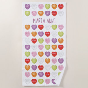 Conversation Hearts Personalised Beach Towel