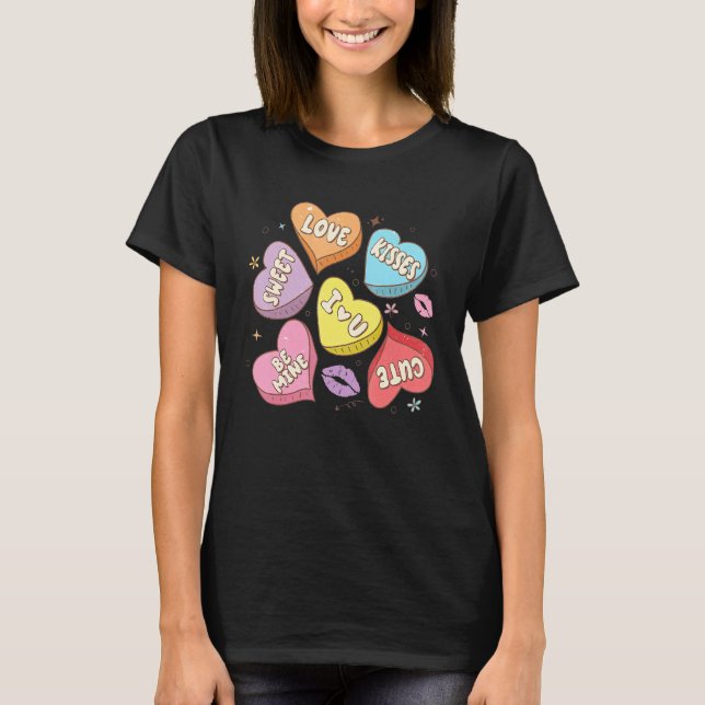 Conversation Hearts Valentines XOXO Retro Groovy F T-Shirt (Front)