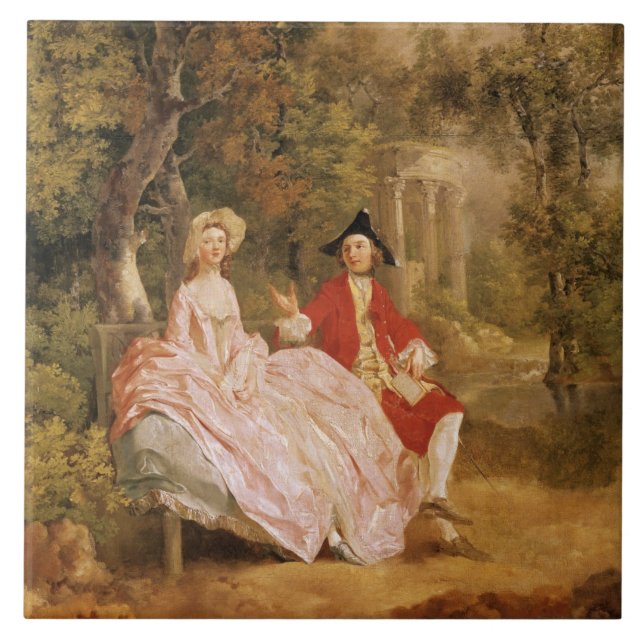 Conversation in a Park, portrait of the artist and Ceramic Tile (Front)