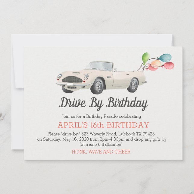 Convertible Birthday Drive By Invitation (Front)