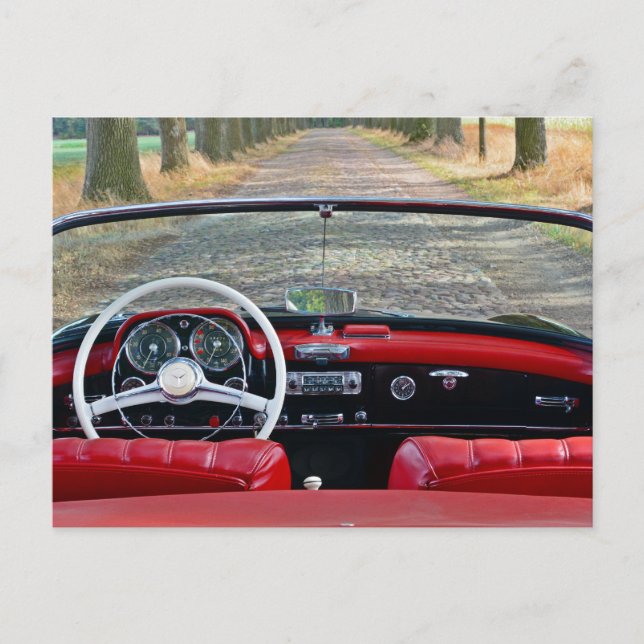 CONVERTIBLE RED SPORTSCAR POSTCARD  (Front)