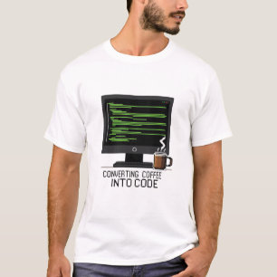 Converting Coffee Into Code Funny Programmer Pixel T-Shirt