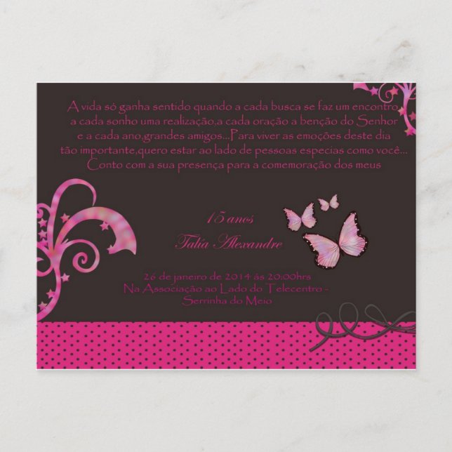 Convite de 15 Anos Postcard (Front)