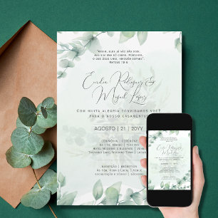 Convite de Casamento  Folhas Verdes Portuguese Inv Invitation