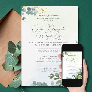 Convite de Casamento  Folhas Verdes Portuguese Invitation