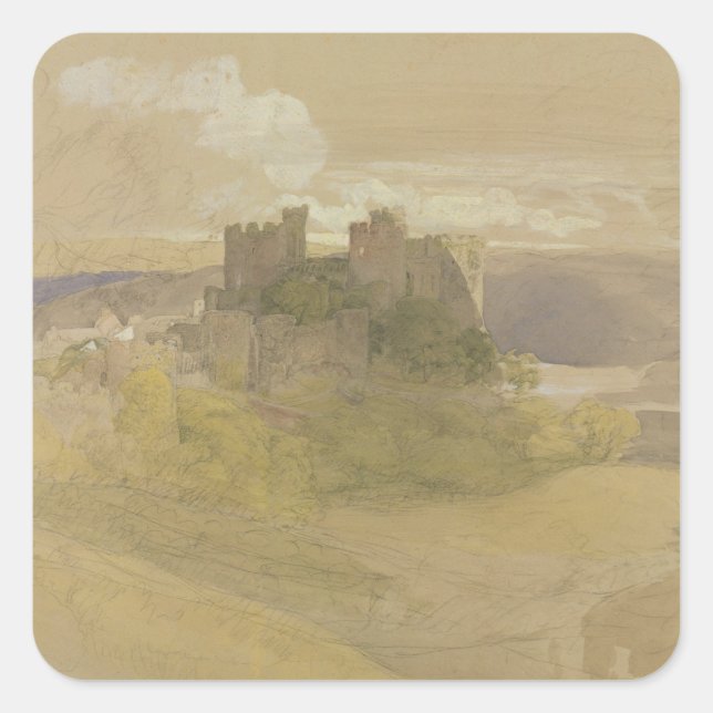 Conway Castle (graphite, w/c and gouache on paper Square Sticker (Front)