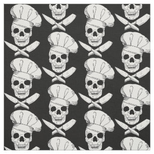 Cook and Chef Skulls in Chef Hats Patterned Fabric