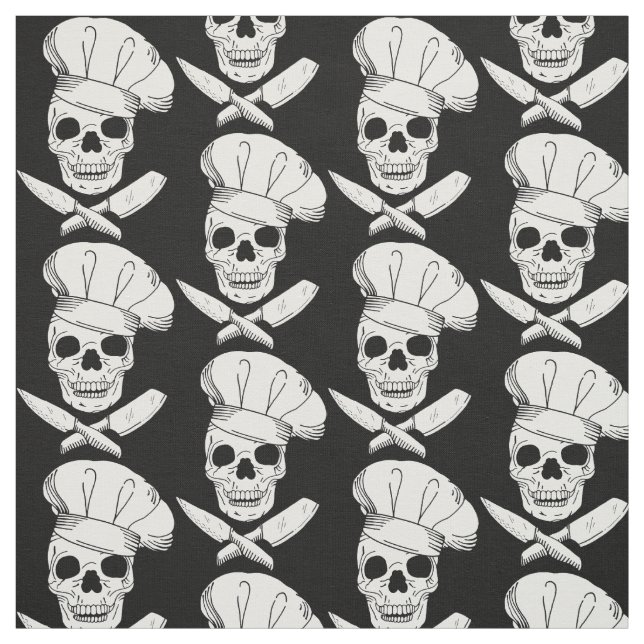 Cook and Chef Skulls in Chef Hats Patterned Fabric (Swatch)