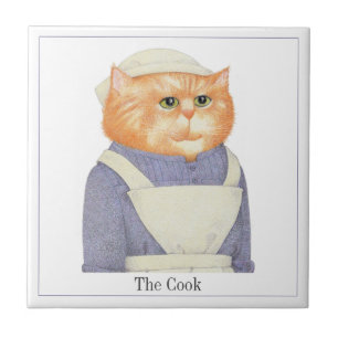 COOK CAT 4.25" Square Ceramic Tile + Text