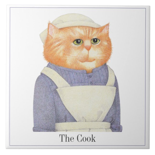 COOK CAT 6" Square Ceramic Tile + Text (Front)