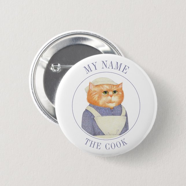 COOK CAT Name Tag Badge Pin Button II (Front & Back)