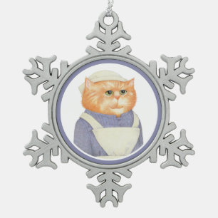 COOK CAT Pewter Snowflake Ornament