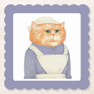 COOK CAT Scalloped Square Paper Coasters