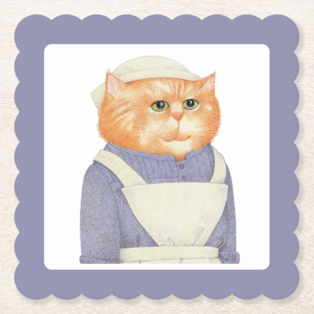 COOK CAT Scalloped Square Paper Coasters  (Front)