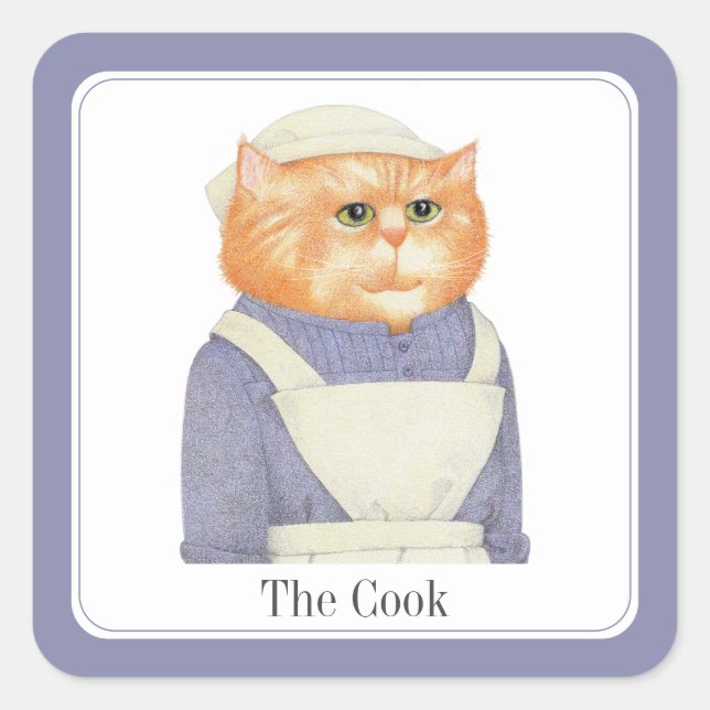 COOK CAT Small Square Stickers + Text (Front)