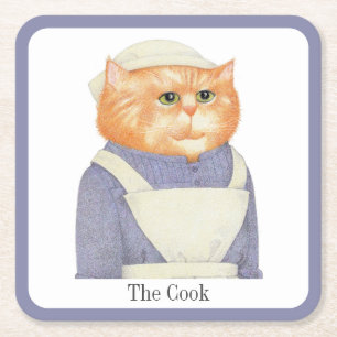 COOK CAT Square Paper Coasters + Text