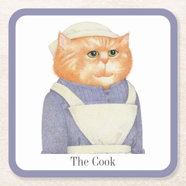 COOK CAT Square Paper Coasters + Text (Front)