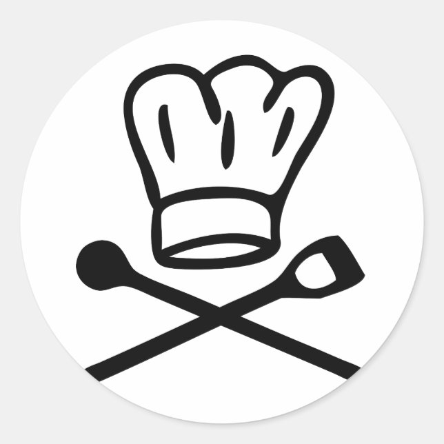 cook chef hat with wooden spoon icon classic round sticker (Front)