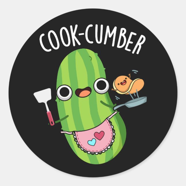 Cook-cumber Funny Cucumber Pun Dark BG Classic Round Sticker (Front)