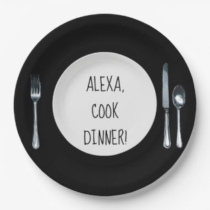 Cook Dinner Alexa command on white plate