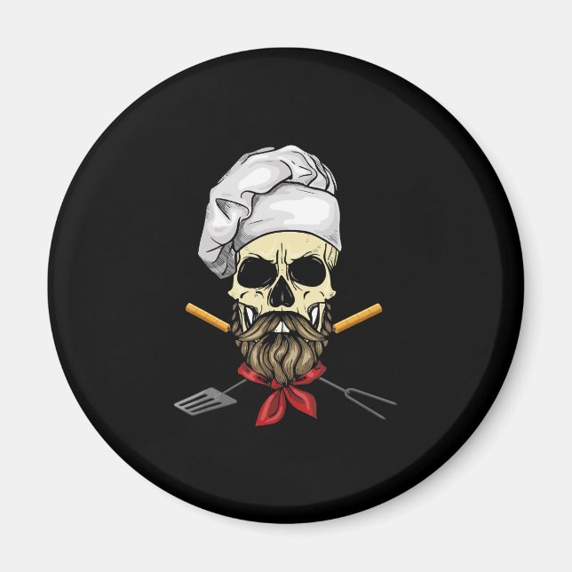 Cook Grill Master Chef Skull Face Halloween Gift Magnet (Front)