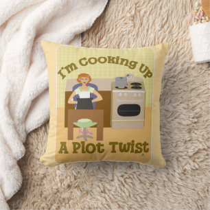 Cook Up Plot Twist Retro Housewife Writer Cushion