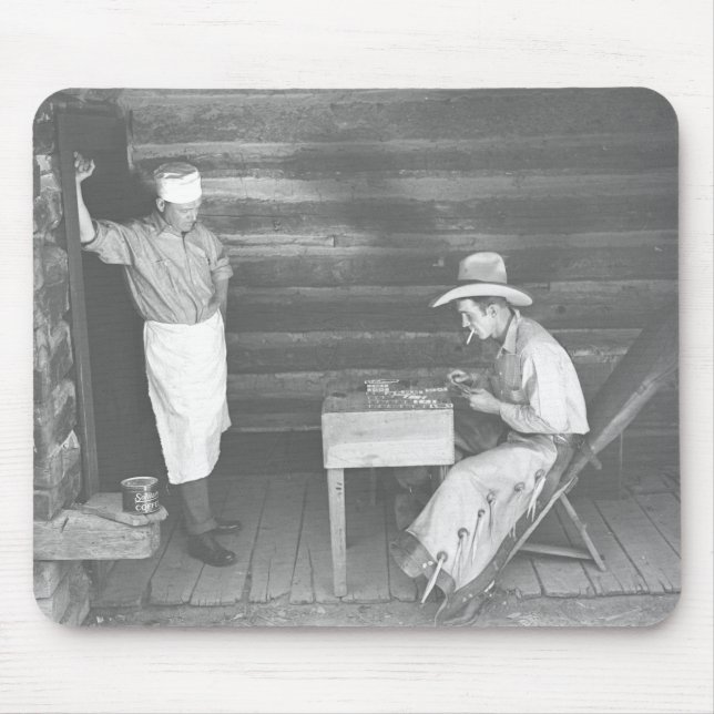 Cook watching a cowboy play cards 2 mouse pad (Front)